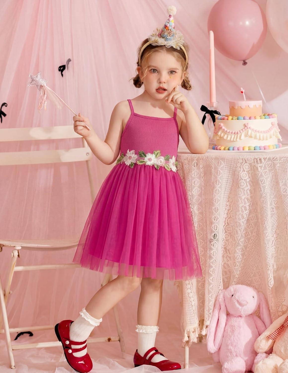 image:imageArshiner Toddler Tulle Dress Summer Spaghetti Strap Party Tutu Flower Girl Dresses with Belt 38YHot Pink
