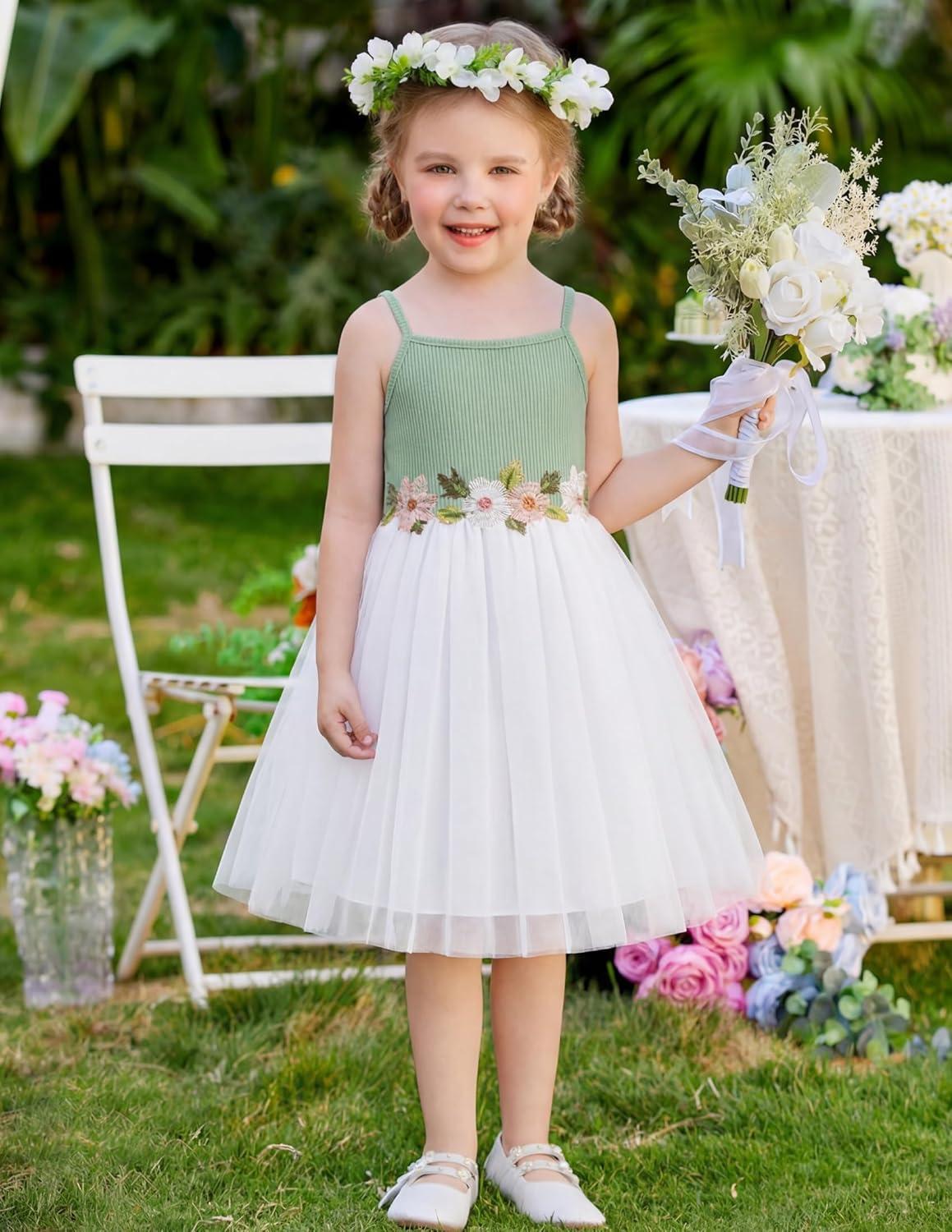 image:imageArshiner Toddler Tulle Dress Summer Spaghetti Strap Party Tutu Flower Girl Dresses with Belt 38YIce Green