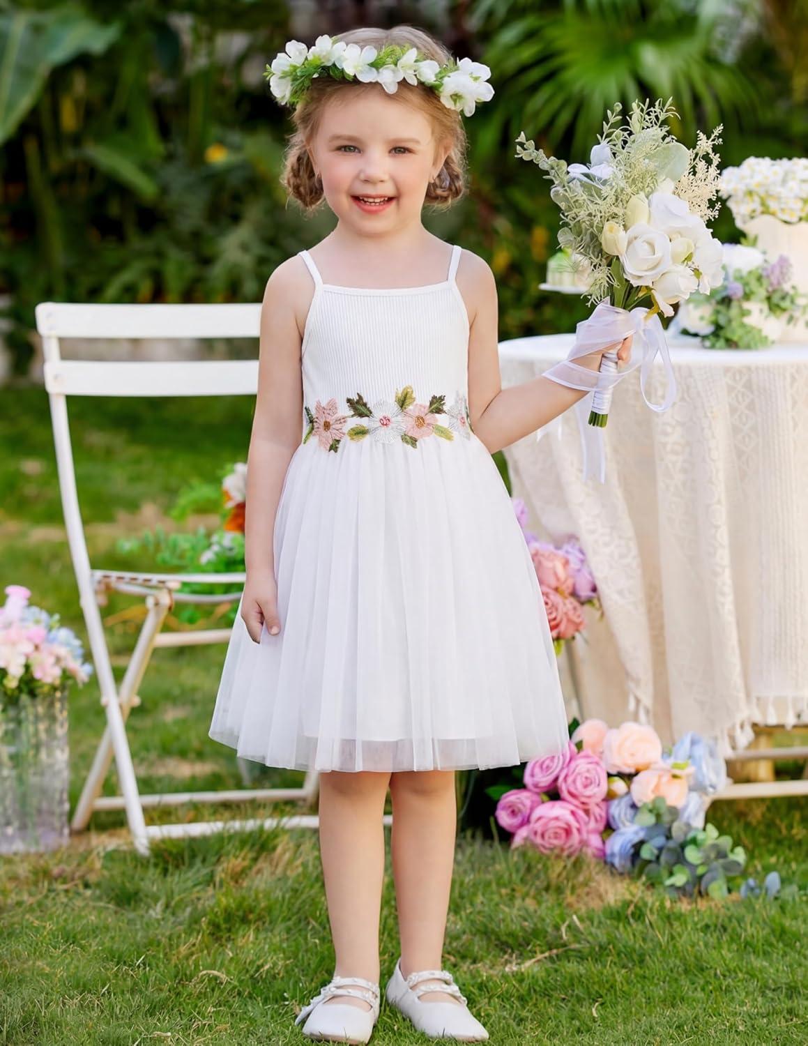 image:imageArshiner Toddler Tulle Dress Summer Spaghetti Strap Party Tutu Flower Girl Dresses with Belt 38YWhite