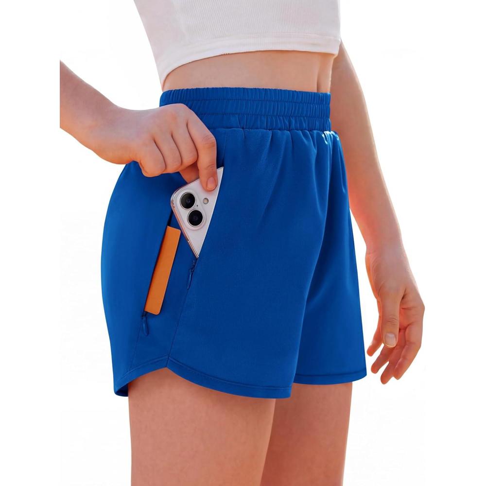 image:imageArshiner Girls Athletic Shorts with 3 Zipper Pockets Running Shorts Basketball Soccer Gym Sports Active with Liner KidsRoyal Blue