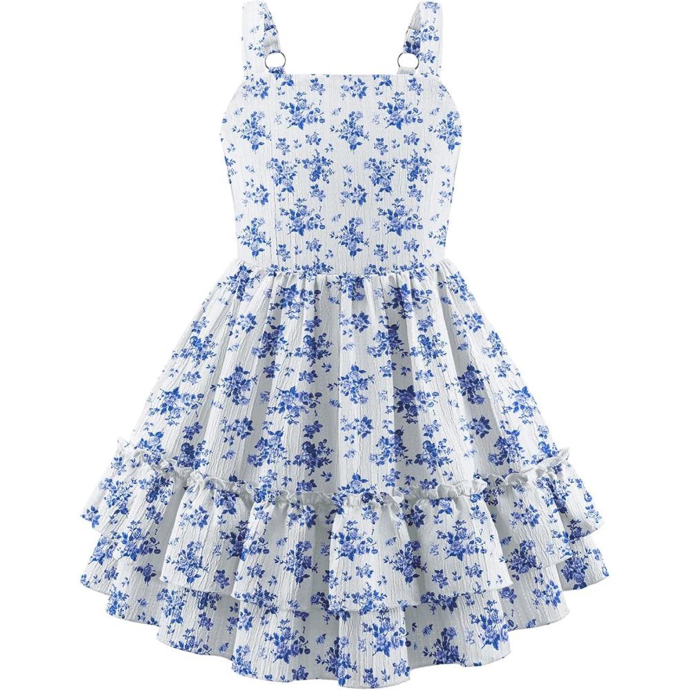 image:imageArshiner Girls Cami Summer Dress Boho Sleeveless Casual Sundress with Pockets for 412 YBlue Floral