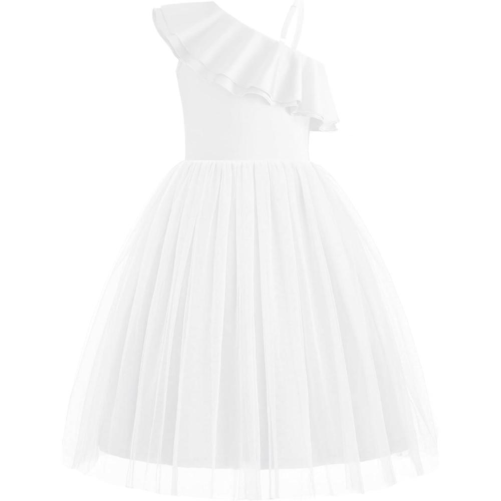 image:imageArshiner Girls Dresses Ruffle Trim Off Shoulder Formal Wedding Party Fancy Summer Tulle Dress for 614 YearsWhite
