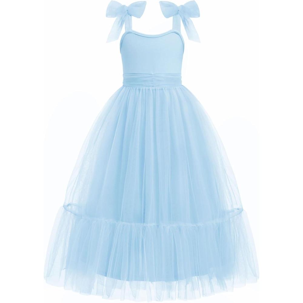 image:imageArshiner Girls Dresses Summer Sleeveless BowTie Straps Birthday Party Long Tulle DressLight Blue