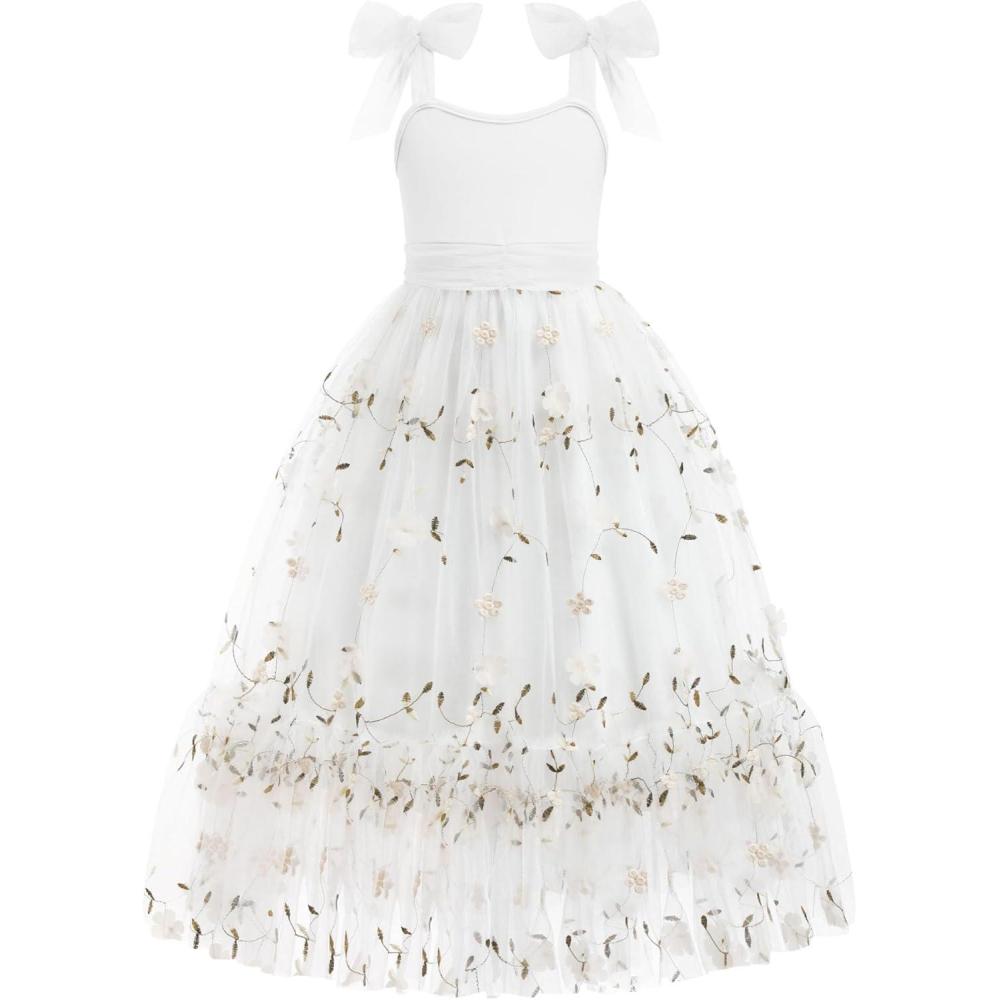 image:imageArshiner Girls Dresses Summer Sleeveless BowTie Straps Birthday Party Long Tulle DressWhite