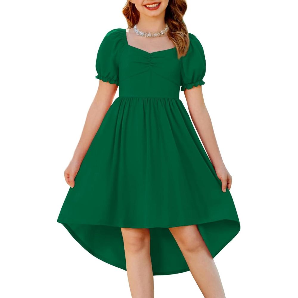 image:imageArshiner Girls Summer Dress Puff Sleeve High Low Swing Off Shoulder Formal Dresses with PocketGreen