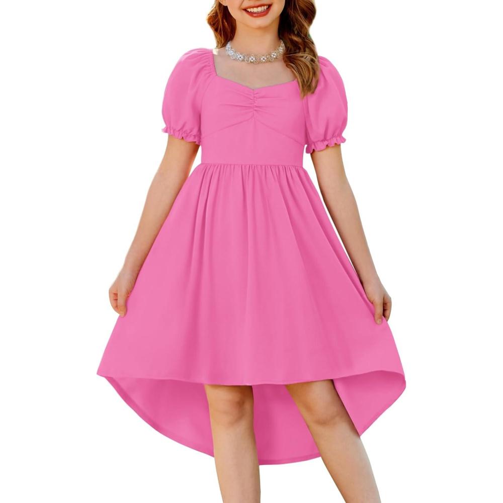 image:imageArshiner Girls Summer Dress Puff Sleeve High Low Swing Off Shoulder Formal Dresses with PocketHot Pink