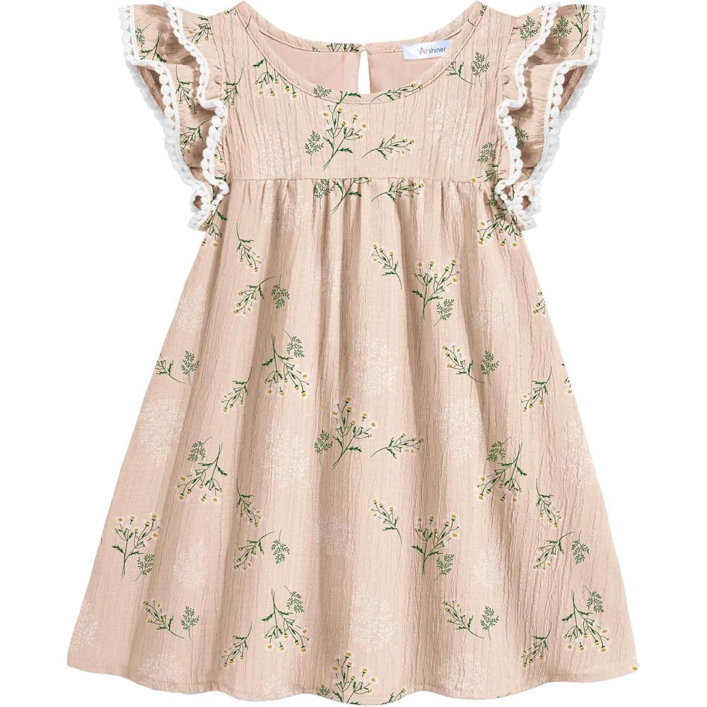 image:imageArshiner Girls Summer Dress Toddler Ruffle Sleeve Dresses Kids Swing Casual Beach Boho Sundress with Pockets for 17tBeige Floral