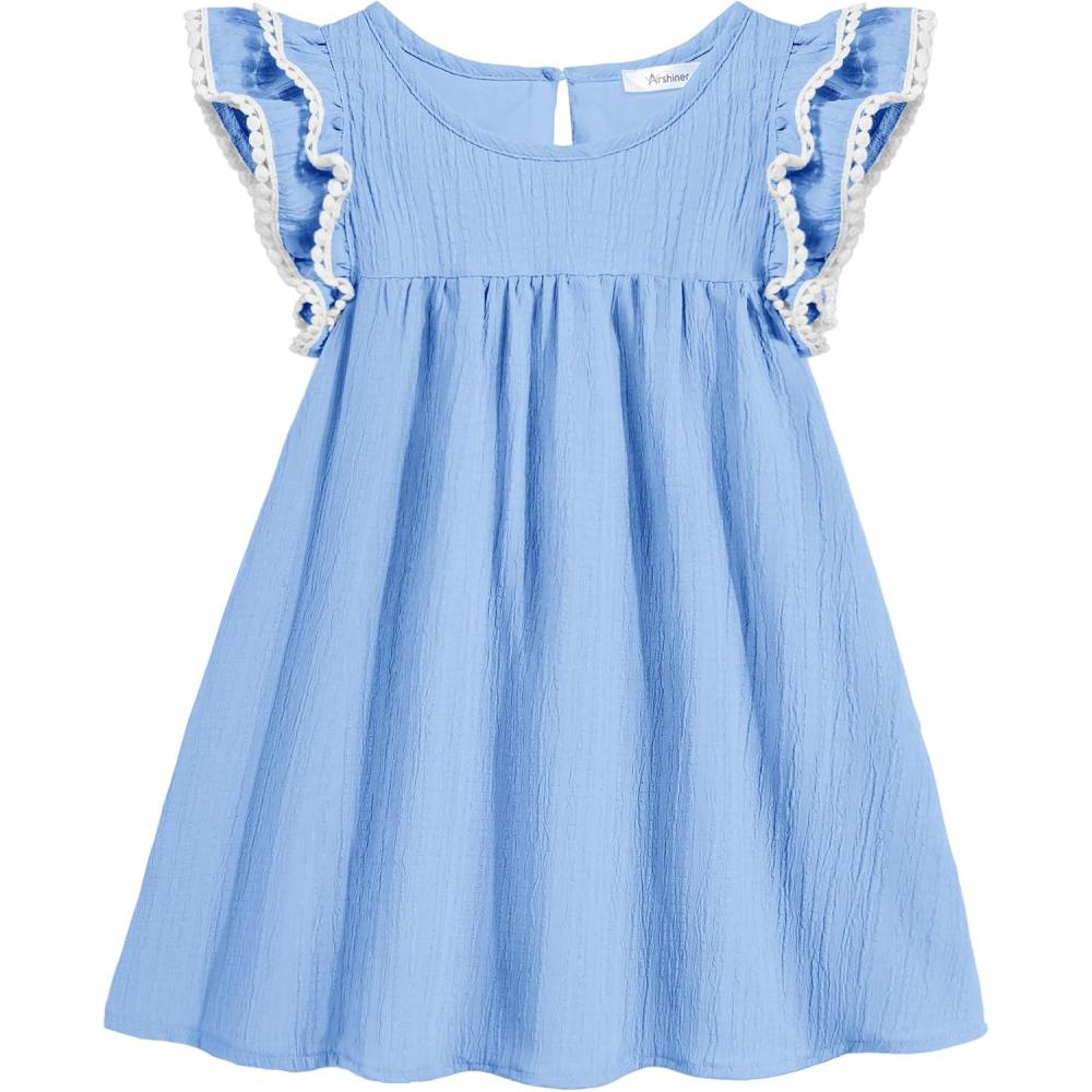 image:imageArshiner Girls Summer Dress Toddler Ruffle Sleeve Dresses Kids Swing Casual Beach Boho Sundress with Pockets for 17tBlue