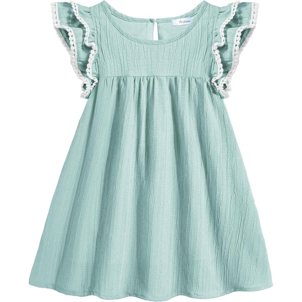 image:imageArshiner Girls Summer Dress Toddler Ruffle Sleeve Dresses Kids Swing Casual Beach Boho Sundress with Pockets for 17tGreen