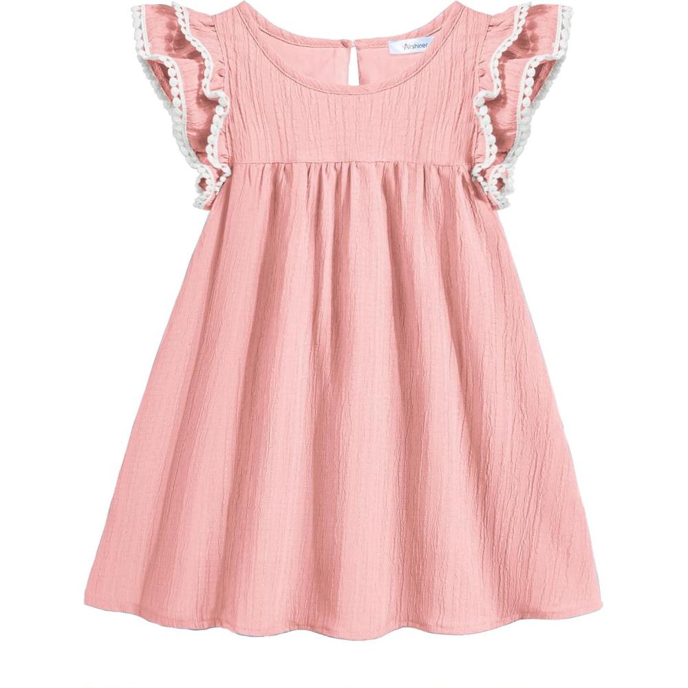 image:imageArshiner Girls Summer Dress Toddler Ruffle Sleeve Dresses Kids Swing Casual Beach Boho Sundress with Pockets for 17tPink
