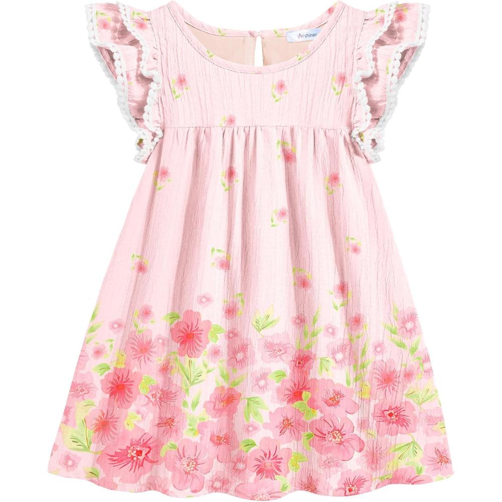 image:imageArshiner Girls Summer Dress Toddler Ruffle Sleeve Dresses Kids Swing Casual Beach Boho Sundress with Pockets for 17tPink Floral