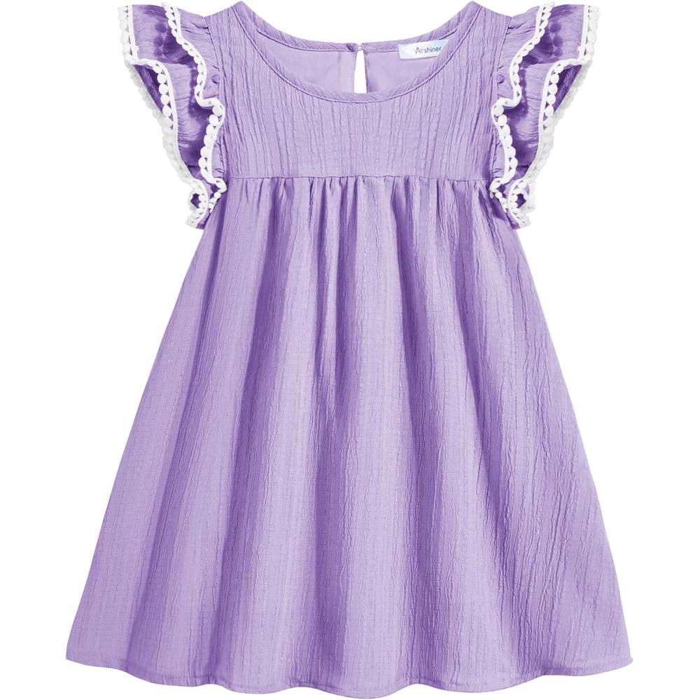 image:imageArshiner Girls Summer Dress Toddler Ruffle Sleeve Dresses Kids Swing Casual Beach Boho Sundress with Pockets for 17tPurple