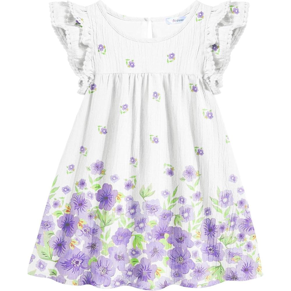 image:imageArshiner Girls Summer Dress Toddler Ruffle Sleeve Dresses Kids Swing Casual Beach Boho Sundress with Pockets for 17tPurple Floral