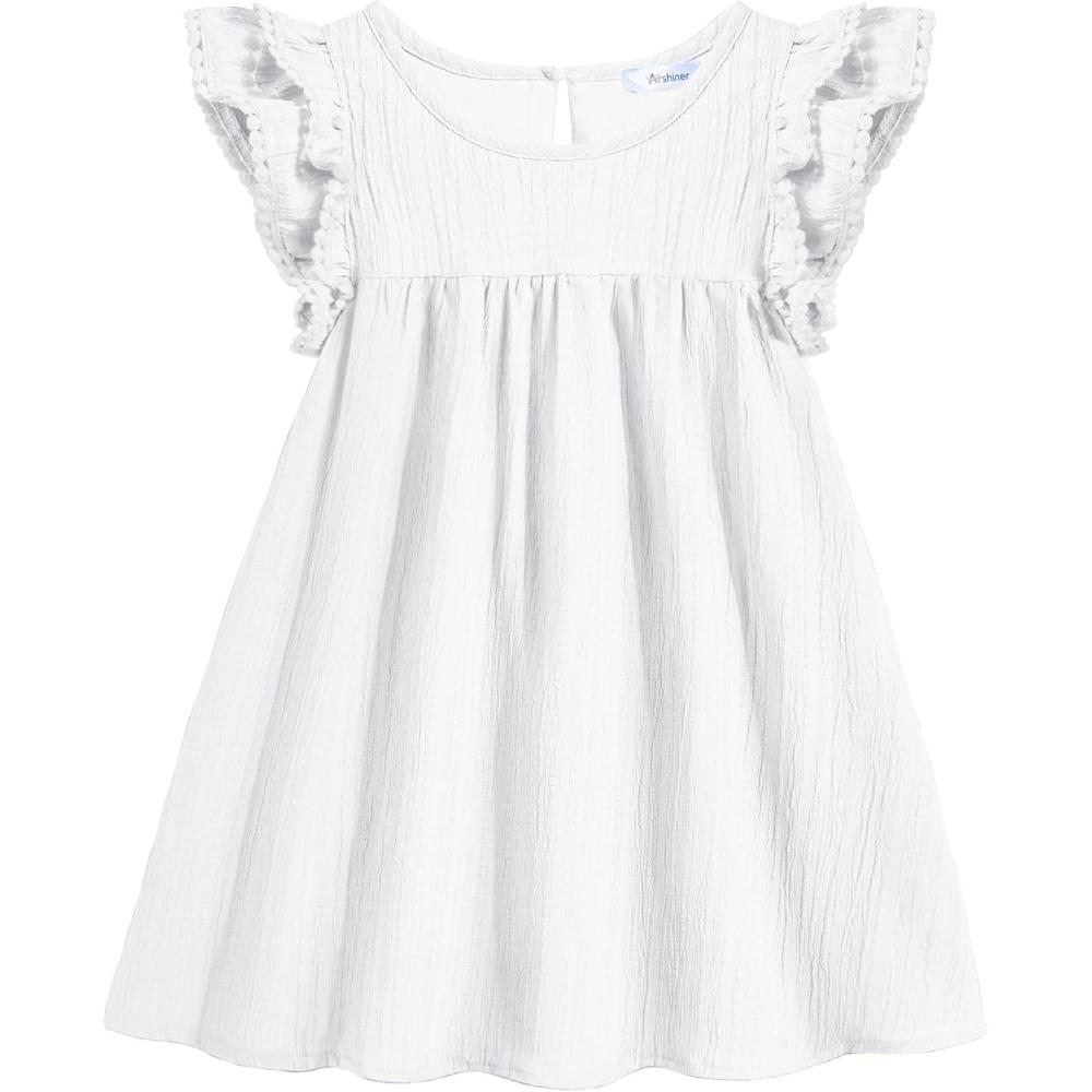 image:imageArshiner Girls Summer Dress Toddler Ruffle Sleeve Dresses Kids Swing Casual Beach Boho Sundress with Pockets for 17tWhite