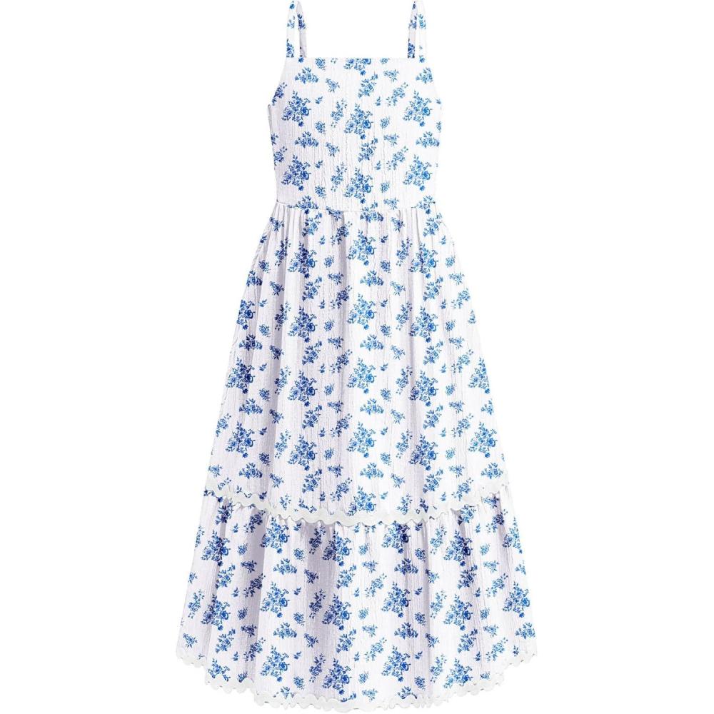 image:imageArshiner Girls Summer Spaghetti Strap Dresses Flowy Tiered Cami Maxi Sundress with PocketsFloral White