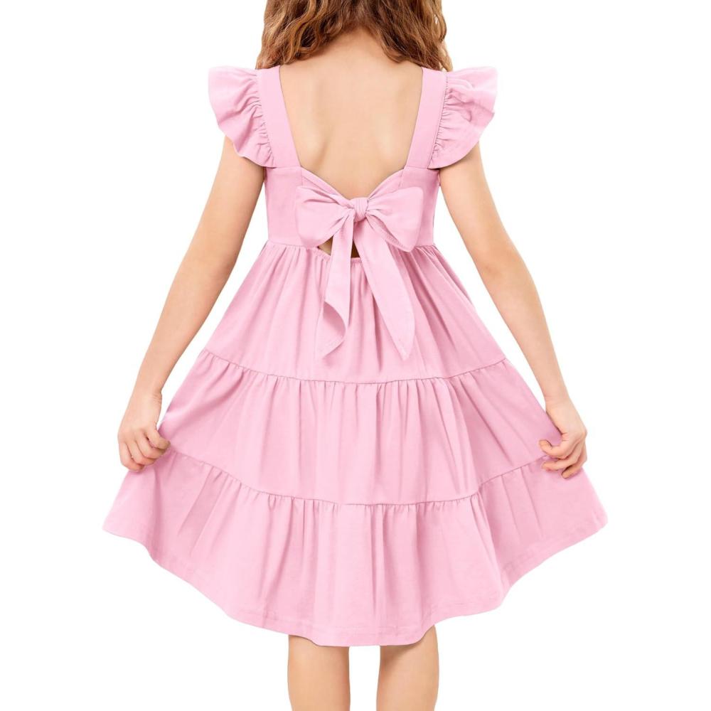 image:imageArshiner Toddler Dress Little Girls Summer Cotton Backless High Low Hem Beach Casual Sundress with PocketsPink