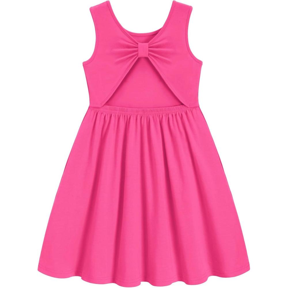 image:imageArshiner Toddler Girls Summer Dress Backless Sleeveless Cotton Casual Beach Party Sundress with PocketsHot Pink