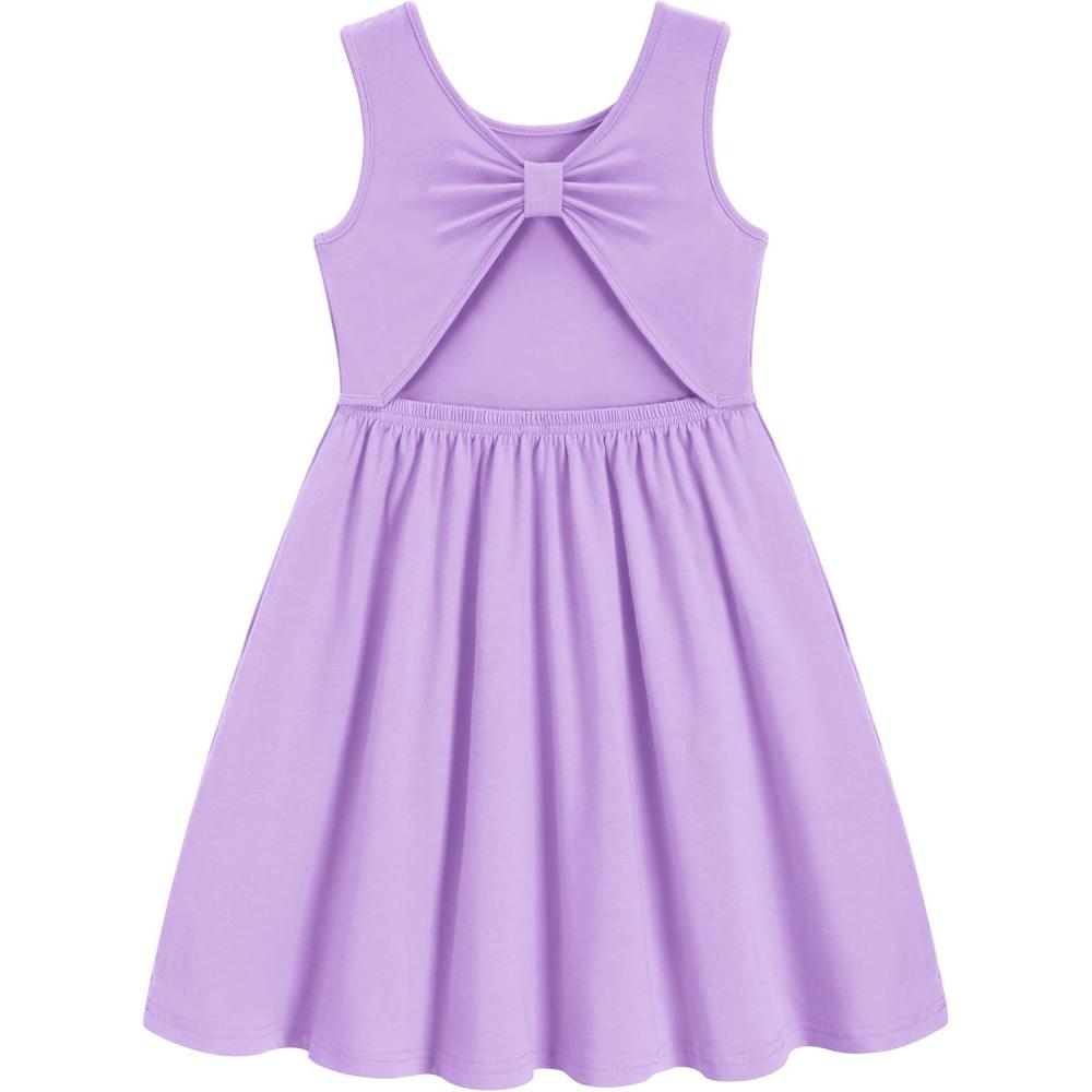 image:imageArshiner Toddler Girls Summer Dress Backless Sleeveless Cotton Casual Beach Party Sundress with PocketsLavender