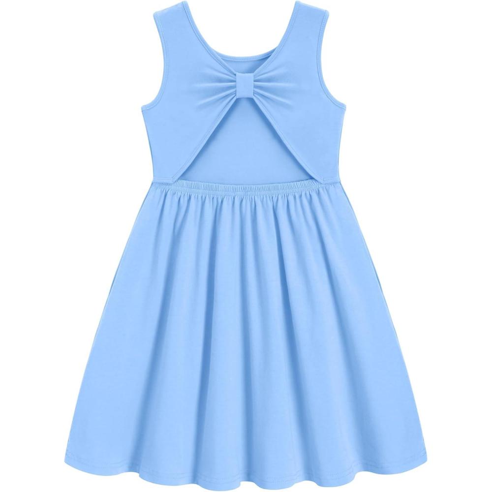 image:imageArshiner Toddler Girls Summer Dress Backless Sleeveless Cotton Casual Beach Party Sundress with PocketsLight Blue
