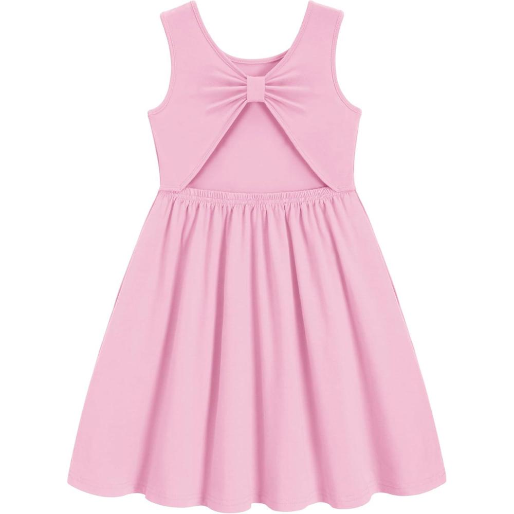 image:imageArshiner Toddler Girls Summer Dress Backless Sleeveless Cotton Casual Beach Party Sundress with PocketsLight Pink
