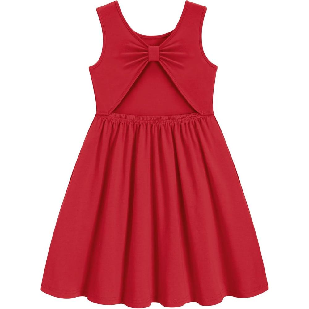 image:imageArshiner Toddler Girls Summer Dress Backless Sleeveless Cotton Casual Beach Party Sundress with PocketsRed