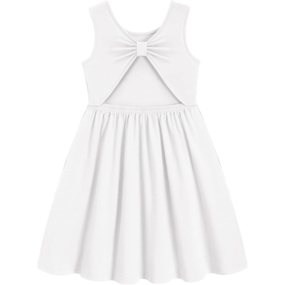 image:imageArshiner Toddler Girls Summer Dress Backless Sleeveless Cotton Casual Beach Party Sundress with PocketsWhite