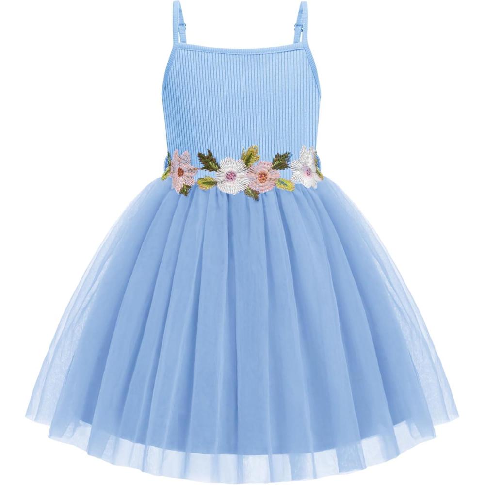 image:imageArshiner Toddler Tulle Dress Summer Spaghetti Strap Party Tutu Flower Girl Dresses with Belt 38YBlue