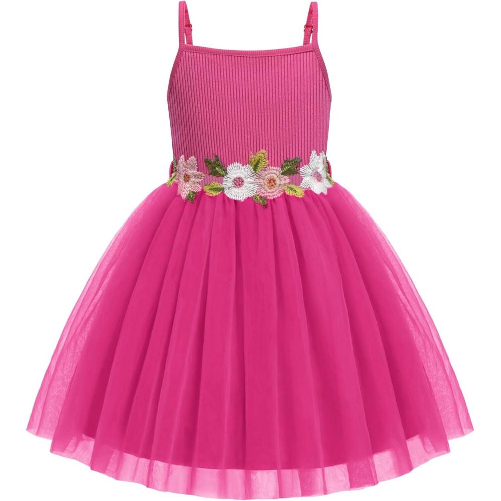 image:imageArshiner Toddler Tulle Dress Summer Spaghetti Strap Party Tutu Flower Girl Dresses with Belt 38YHot Pink