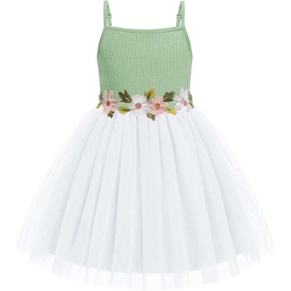 image:imageArshiner Toddler Tulle Dress Summer Spaghetti Strap Party Tutu Flower Girl Dresses with Belt 38YIce Green
