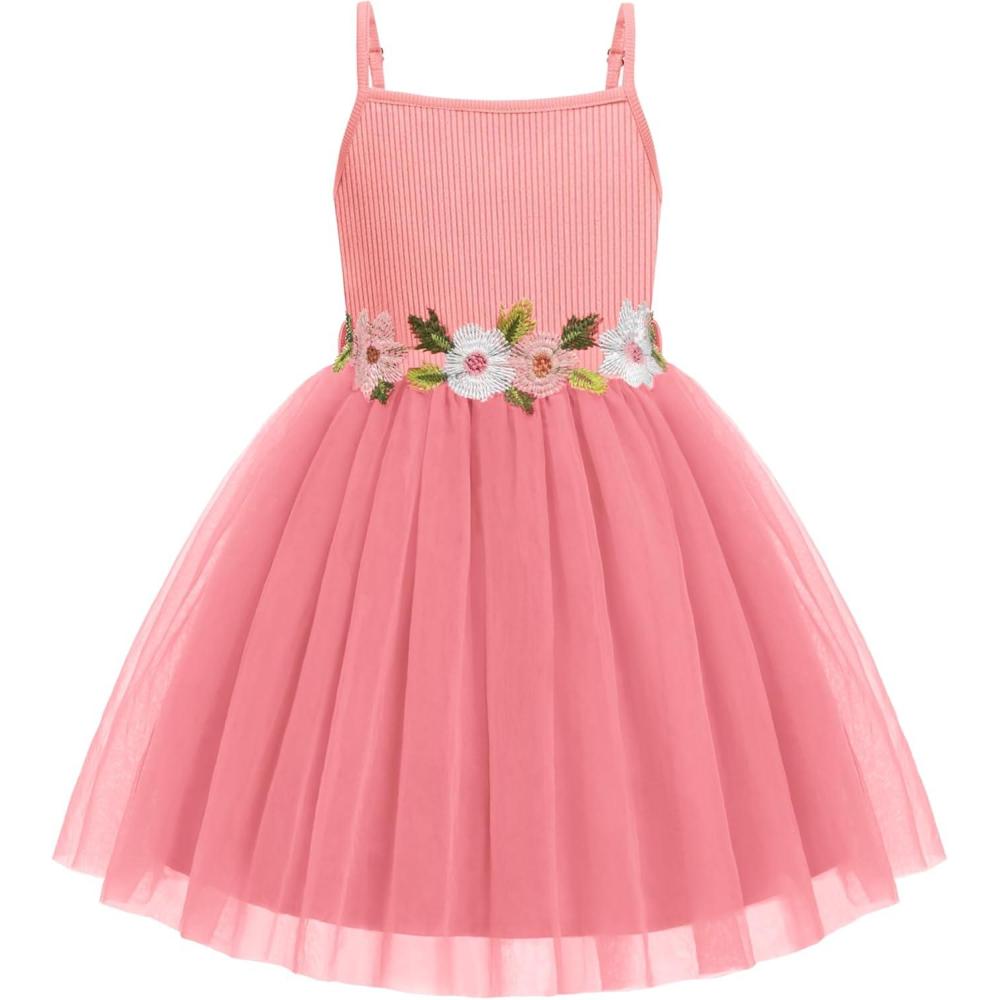 image:imageArshiner Toddler Tulle Dress Summer Spaghetti Strap Party Tutu Flower Girl Dresses with Belt 38YLight Pink