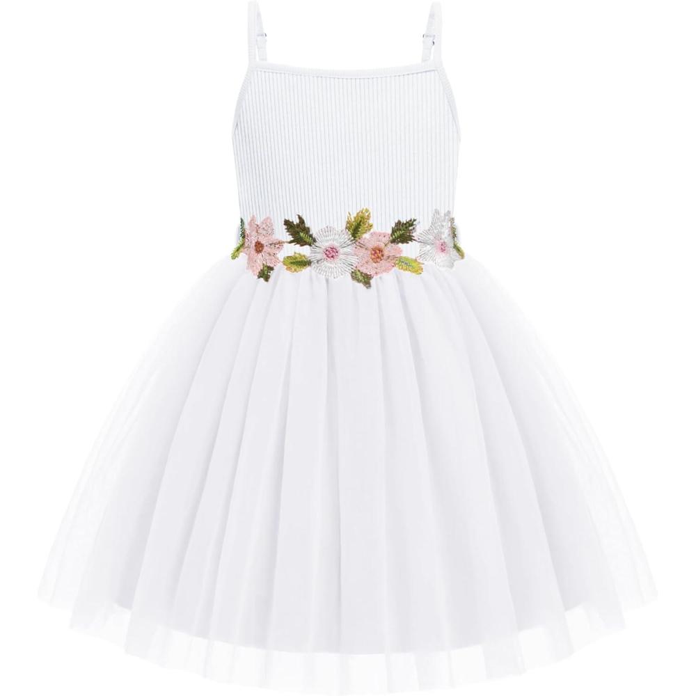 image:imageArshiner Toddler Tulle Dress Summer Spaghetti Strap Party Tutu Flower Girl Dresses with Belt 38YWhite
