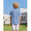 Arshiner Boys Cuban Guayabera Shirt Short Sleeve Button Down Shirt Summer Casual Linen Shirts for Kids 4-12 Years(Blue)