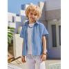 Arshiner Boys Cuban Guayabera Shirt Short Sleeve Button Down Shirt Summer Casual Linen Shirts for Kids 4-12 Years(Blue)