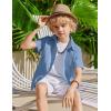 Arshiner Boys Cuban Guayabera Shirt Short Sleeve Button Down Shirt Summer Casual Linen Shirts for Kids 4-12 Years(Blue)