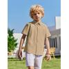 Arshiner Boys Cuban Guayabera Shirt Short Sleeve Button Down Shirt Summer Casual Linen Shirts for Kids 4-12 Years(Khaki)