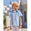 Arshiner Boys Cuban Guayabera Shirt Short Sleeve Button Down Shirt Summer Casual Linen Shirts for Kids 4-12 Years(Light Blue)