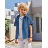 Arshiner Boys Cuban Guayabera Shirt Short Sleeve Button Down Shirt Summer Casual Linen Shirts for Kids 4-12 Years(Navy Blue)