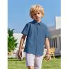 Arshiner Boys Cuban Guayabera Shirt Short Sleeve Button Down Shirt Summer Casual Linen Shirts for Kids 4-12 Years(Navy Blue)