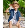 Arshiner Boys Cuban Guayabera Shirt Short Sleeve Button Down Shirt Summer Casual Linen Shirts for Kids 4-12 Years(Navy Blue)
