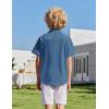 Arshiner Boys Cuban Guayabera Shirt Short Sleeve Button Down Shirt Summer Casual Linen Shirts for Kids 4-12 Years(Navy Blue)