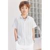 Arshiner Boys Cuban Guayabera Shirt Short Sleeve Button Down Shirt Summer Casual Linen Shirts for Kids 4-12 Years(White)
