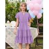 Arshiner Girls 2025 Summer Dresses Pom Poms Flutter Ruffle Sleeve Midi Polka Dot V Neck Dress with Pockets(Lilac)