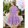 Arshiner Girls 2025 Summer Dresses Pom Poms Flutter Ruffle Sleeve Midi Polka Dot V Neck Dress with Pockets(Lilac)