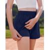 Arshiner Girls Athletic Shorts with 3 Zipper Pockets Running Shorts Basketball Soccer Gym Sports Active with Liner Kids(Navy Blue)