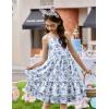 Arshiner Girls Cami Summer Dress Boho Sleeveless Casual Sundress with Pockets for 4-12 Y(Blue Floral)