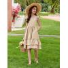 Arshiner Girls Cami Summer Dress Boho Sleeveless Casual Sundress with Pockets for 4-12 Y(Champagne)