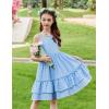 Arshiner Girls Cami Summer Dress Boho Sleeveless Casual Sundress with Pockets for 4-12 Y(Light Blue)