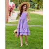 Arshiner Girls Cami Summer Dress Boho Sleeveless Casual Sundress with Pockets for 4-12 Y(Light Purple)