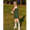 Arshiner Girls Dress with Shorts Casual Summer Spaghetti Straps One Piece Romper Dresses with Pockets for Kid 5-15 Y(Army Green)