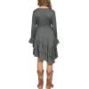Arshiner Girls Dresses Loose Plain Casual Ruffle Swing Midi Dress with Belt for 5-14 Years(Gray)